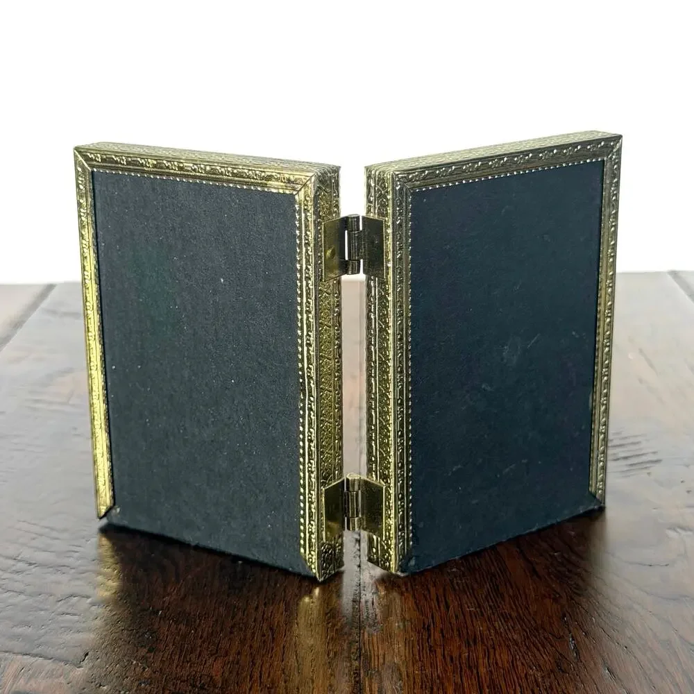 Vintage Double Hinged Gold Tone Mini Metal Picture Frame